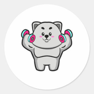 Sticker Rond Cat à l'épaule entraînement avec Dumbbells