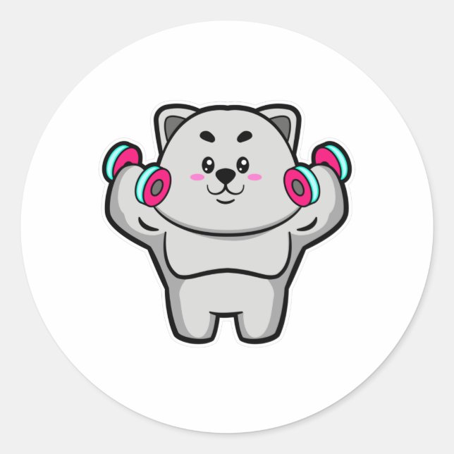Sticker Rond Cat à l'épaule entraînement avec Dumbbells (Devant)