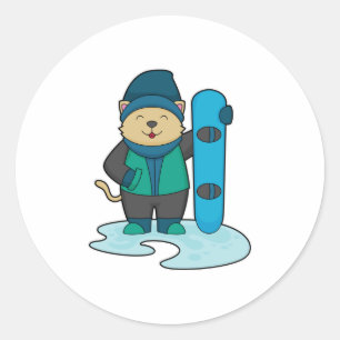 Sticker Rond Cat as Snowboarder