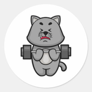 Sticker Rond Cat Biceps formation avec Barbell