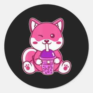 Sticker Rond Cat Boba Cute Bubble Tea Anime Neko Kawaii