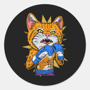 Sticker Rond Cat Boxing Kitten Boxer Gants Boxer Funny Cat Me