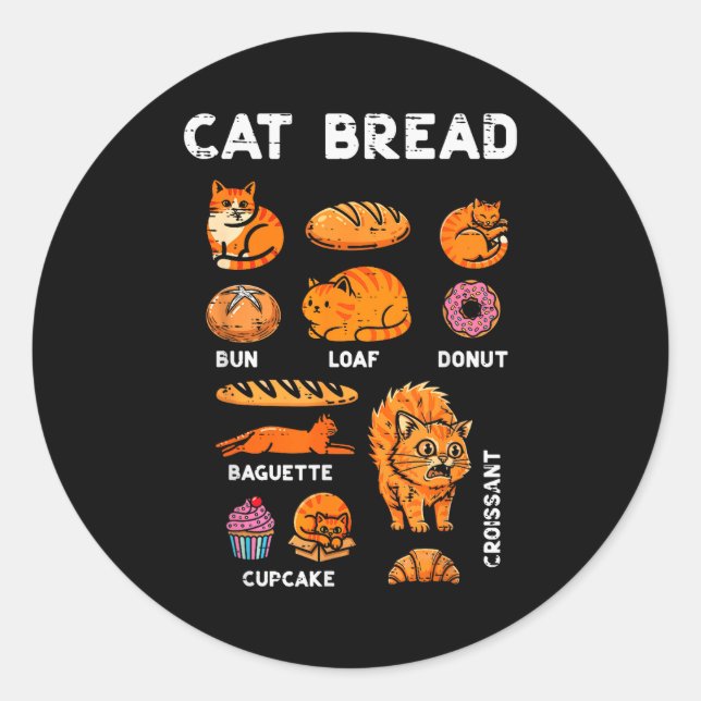 Sticker Rond Cat Bread Bun Loaf Cute Kitten Kitty Food Pun Wome (Devant)