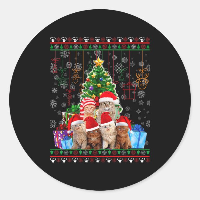 Sticker Rond Cat Christmas Funny Ugly Women Men Merry Gift  (Devant)