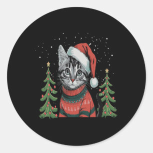 Sticker Rond Cat Christmas Light Reindeer Père Noël Christmas