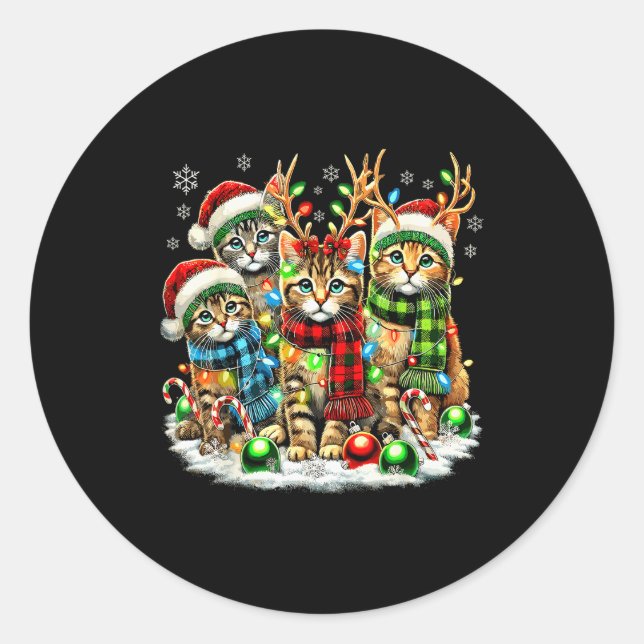 Sticker Rond Cat Christmas Light Reindeer Santa Christmas Cats  (Devant)