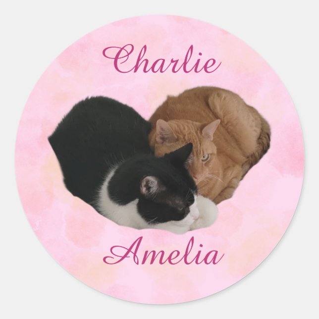 Sticker Rond Cat Couple Your Names (Devant)
