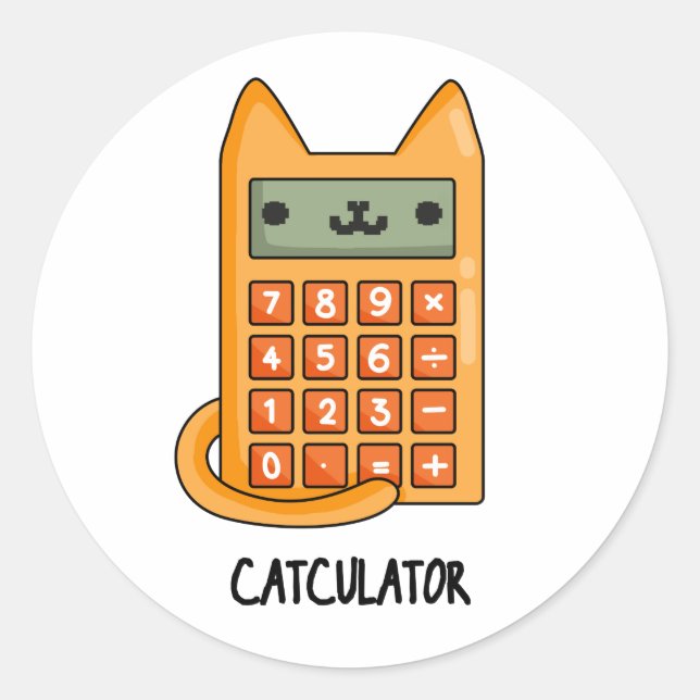 Sticker Rond Cat-culator Funny Calculator Pun (Devant)