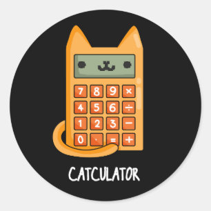 Sticker Rond Cat-culator Funny Calculator Pun Dark BG