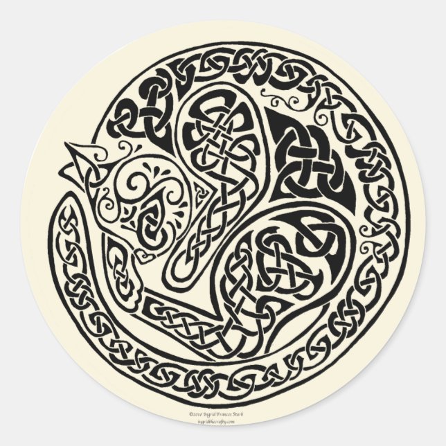 Sticker Rond Cat Dreams Celtic Black Ivory (Devant)