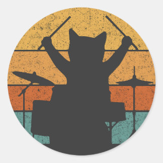 Sticker Rond Cat Drumming Drums Drummer Kitten Playing Music