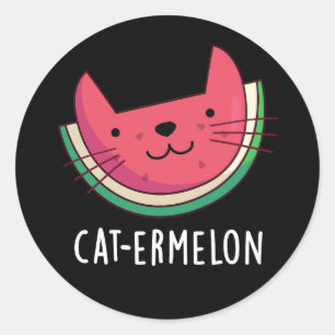 Sticker Rond Cat-ermelon Funny Cat Watermelon Pun Dark BG