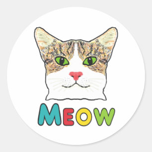 Sticker Rond Cat Face Meow