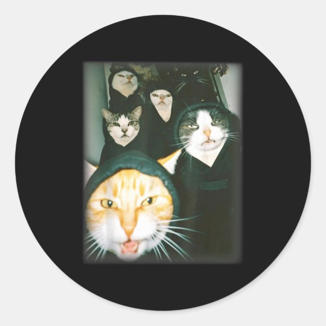 Sticker Rond Cat Gang Meme Funny Chaotic Cats Unhinged Feline H (Devant)