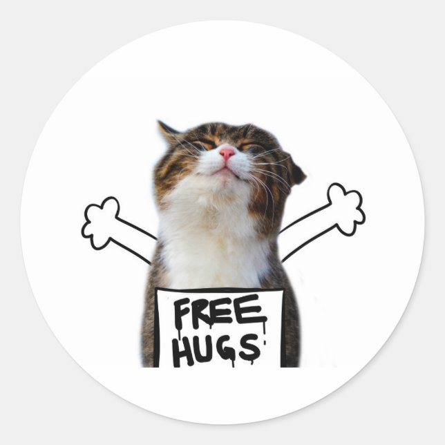 Sticker Rond Cat holding Free Hugs Sign (Devant)