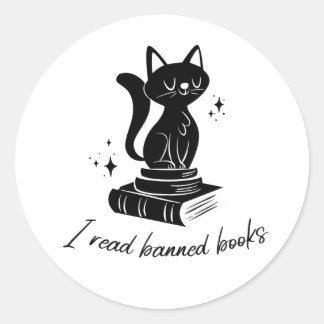 STICKER ROND CAT I LIRE LIVRES INTERDITS