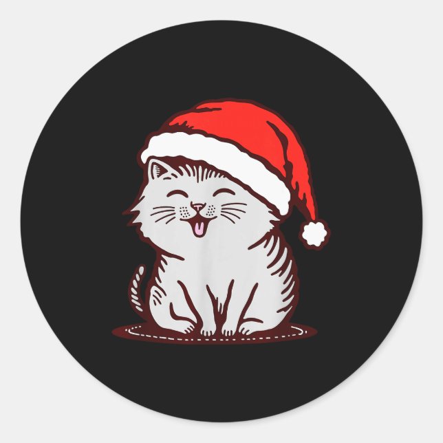 Sticker Rond Cat In A Santa Hat  (Devant)