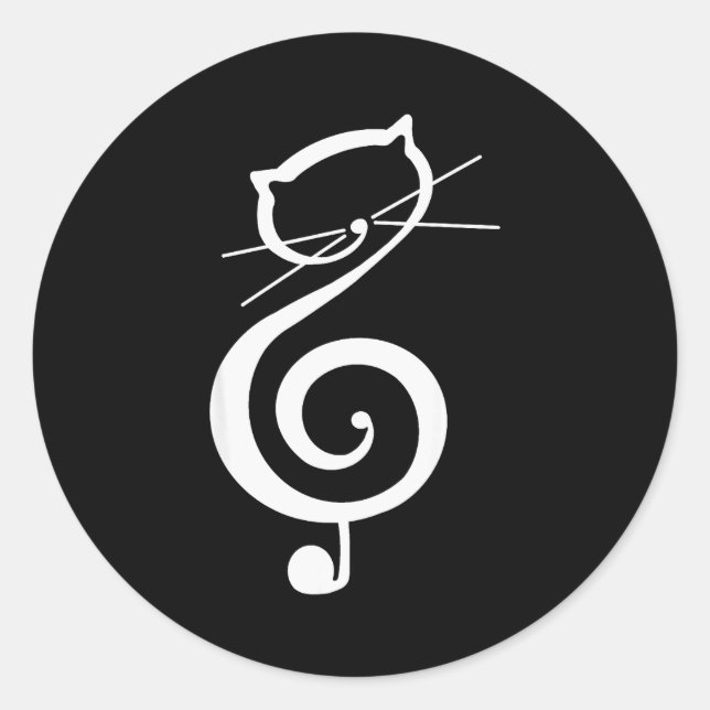 Sticker Rond Cat Kitty Treble Music Clef Funny Cat Music Notes  (Devant)
