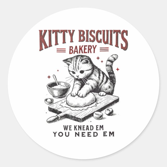 Sticker Rond Cat Kneading Kitty Biscuits Boulangerie Nous Vous  (Devant)