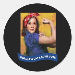 Sticker Rond Cat Ladies Vote Kamala 2024 Rosie Le Riveter