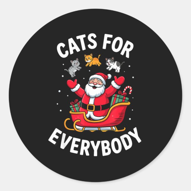 Sticker Rond Cat Lover Christmas Santa Sleigh Cats For Everybod (Devant)