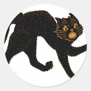 Sticker Rond Cat noir effrayant de 1920