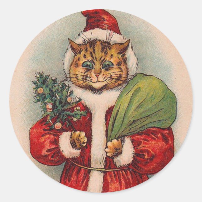 Sticker Rond Cat Père Noël par Louis Wain (Devant)