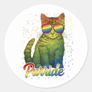 Sticker Rond Cat Purride LGBT