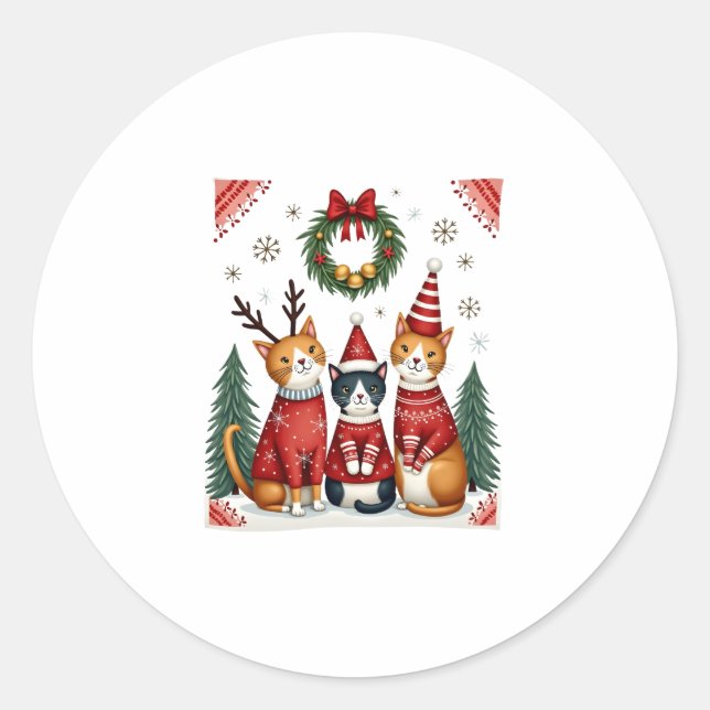 Sticker Rond Cat Riding Dinosaur T-Rex Kitten Rainbow Dino Funn (Devant)