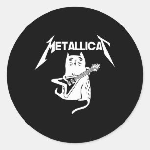 Sticker Rond Cat Rock Band Guitare Amusants Noël Cadeau de Noël