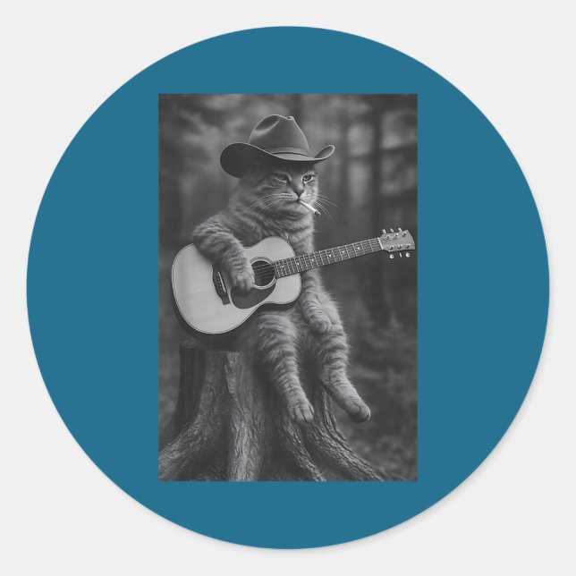 Sticker Rond Cat Smoking Cigarette Racoon Ossum Funny Meme Cowb (Devant)