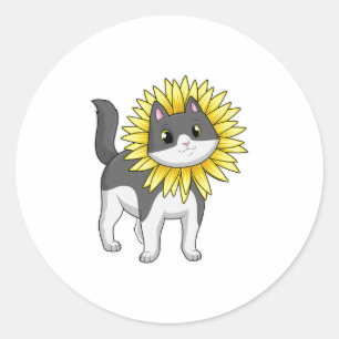 Sticker Rond Cat with sunflower