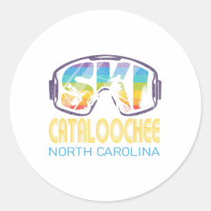 Sticker Rond Catalogage de ski Caroline du Nord Vacances de ski