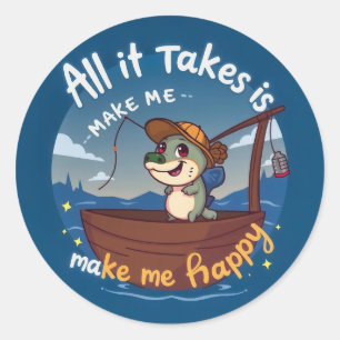 Sticker Rond Catch of Happiness : une aventure de poisson à la