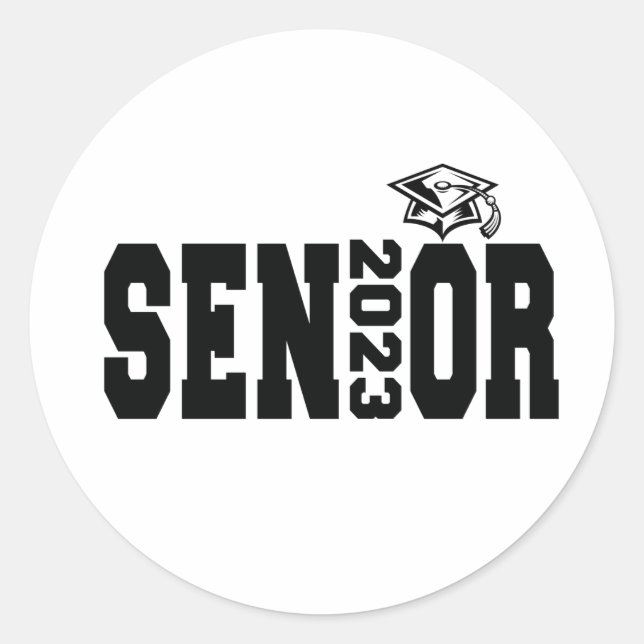 Sticker Rond Catégorie Cadeau Senior 2023 Graduation De 2023 (Devant)