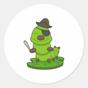 Sticker Rond Caterpillar as Pirate