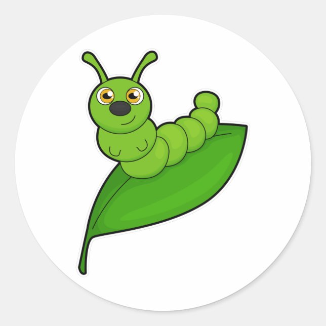 Sticker Rond Caterpillar avec feuille (Devant)