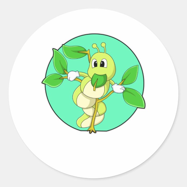 Sticker Rond Caterpillar avec feuille (Devant)