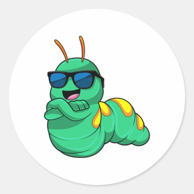 Sticker Rond Caterpillar avec lunettes de soleil (Devant)