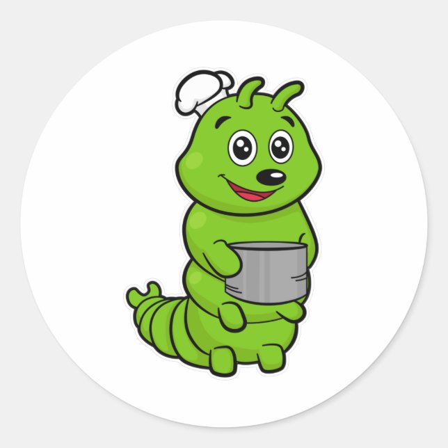 Sticker Rond Caterpillar comme cuire avec pot de Cuisine (Devant)