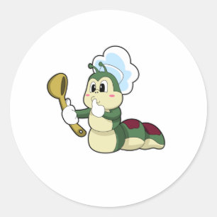 Sticker Rond Caterpillar en chef avec cuillère en bois