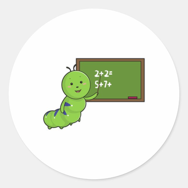 Sticker Rond Caterpillar en tant qu'enseignant avec tableau noi (Devant)