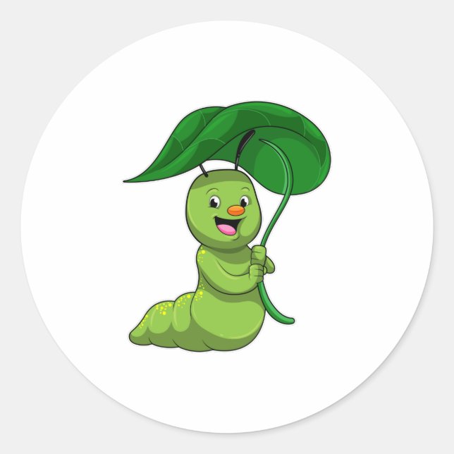 Sticker Rond Caterpillar with Leaf as Parasol (Devant)