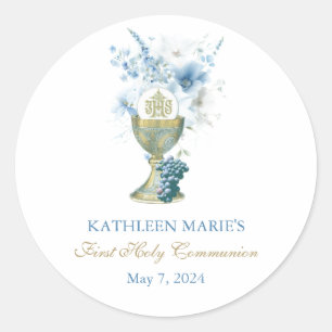 Sticker Rond Catholique Floral Première Communion Eucharistie