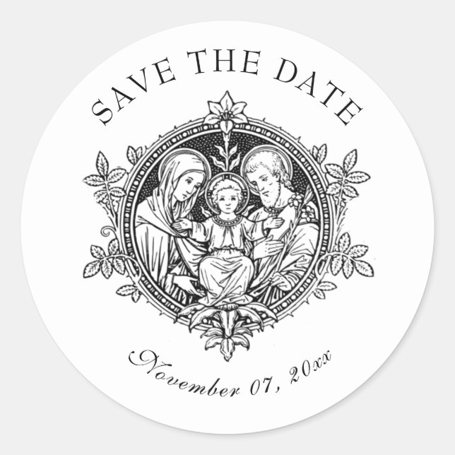 Sticker Rond Catholique Noir et Blanc Mariage Sainte Famille (Devant)