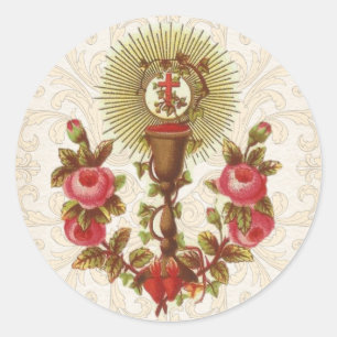 Sticker Rond Catholique Première Communion Eucharistie Hôte Vin