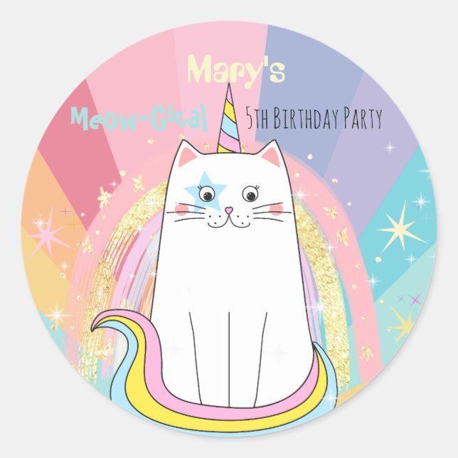 Sticker Rond Caticorn Cat Meow-Gical Birthday Kid (Devant)