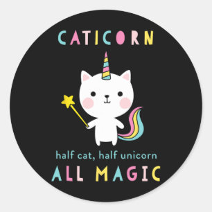 Sticker Rond Caticorn Demi Chat Unicorn Chemise Cute Girls Meow