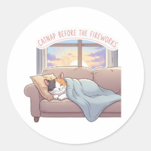 Sticker Rond Catnap avant le feu d'artifice - chaton mignon