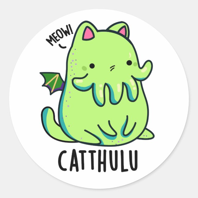 Sticker Rond Catthulu Funny Cthulhu Cat Pun (Devant)